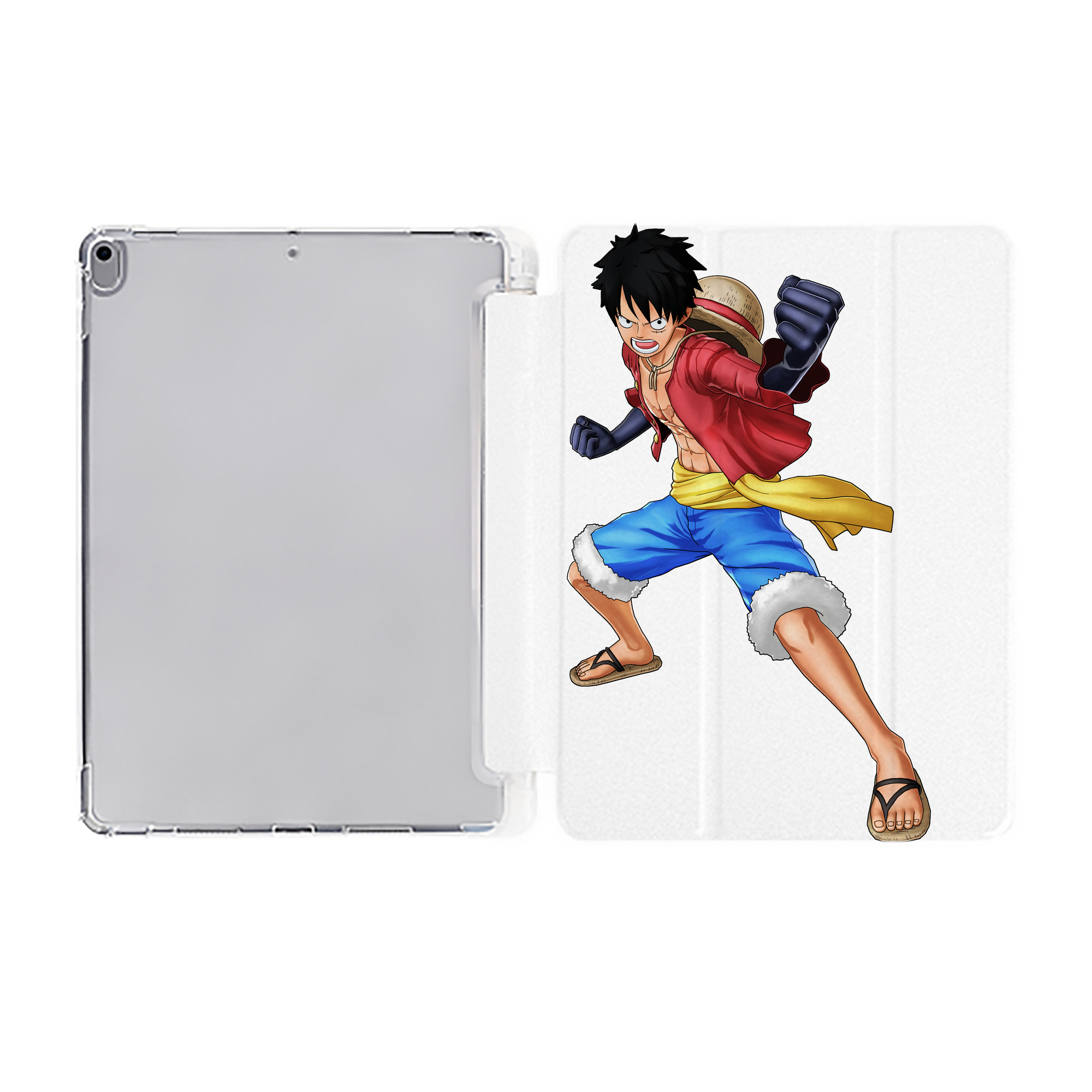 （画像用） ワンピース モンキー・D・ルフィ ONE PIECE Monkey D. Luffy IPad ケース ペン収納付き 三つ折りスタンド PUレザー×シリコン 対応機種9.5/10.5/10.9インチ
